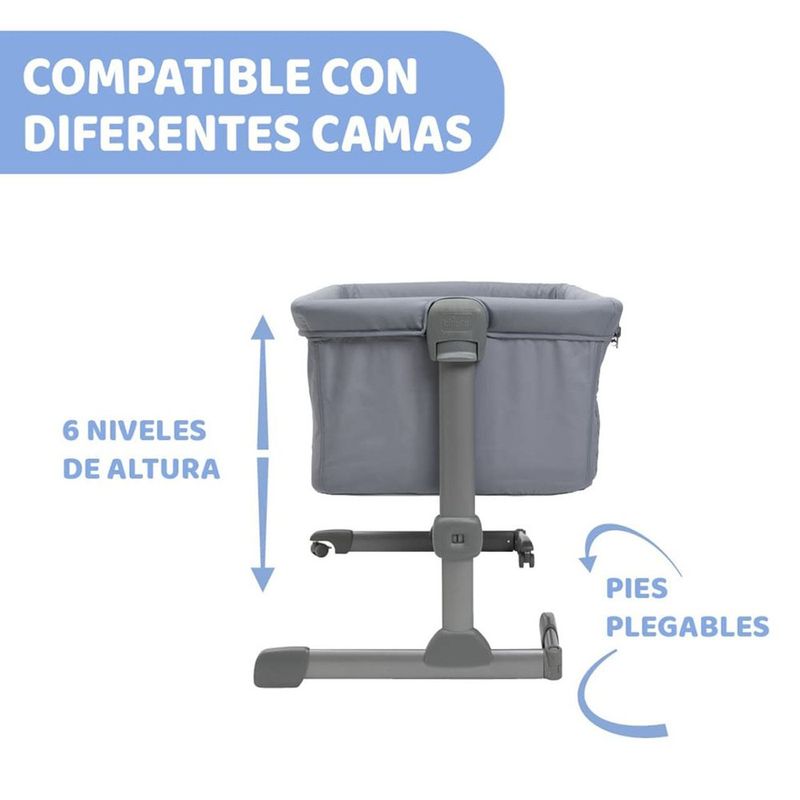 Cuna Ajustable en 6 Niveles de Altura con Ruedas y Bolsa de Transporte Color Gris