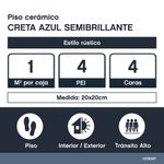 Piso Cerámico Creta Color Azul Rústico Semibrillo No Rectificado de 20x20 cm en Caja de 1 m²