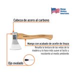 Hacha Europea de Acero al Carbono 800 g con Mango Hickory 15 Plg