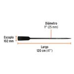 Barra Cavadora de Acero Medio Carbono con Escoplo 102 mm y Diámetro 1 Plg x 120 cm