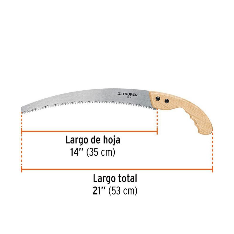 Serrucho de Poda Curvo de Acero SK5 con Mango de Madera 14 Plg