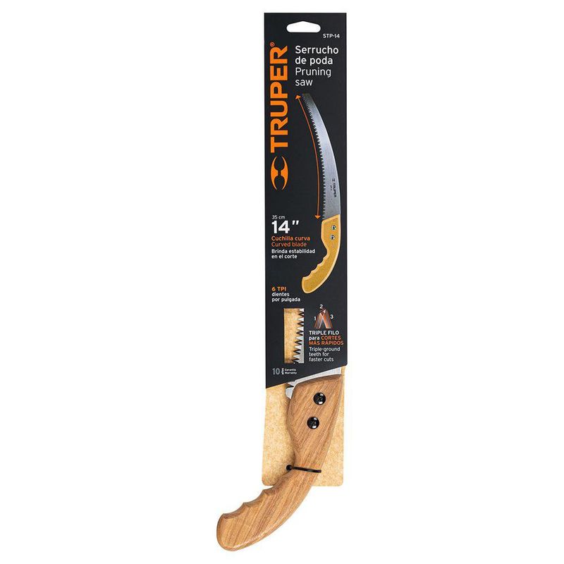 Serrucho de Poda Curvo de Acero SK5 con Mango de Madera 14 Plg