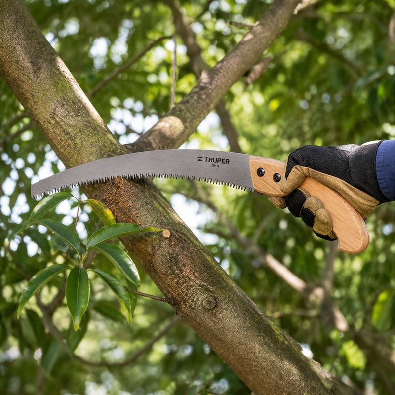 Serrucho de Poda Curvo de Acero SK5 con Mango de Madera 14 Plg