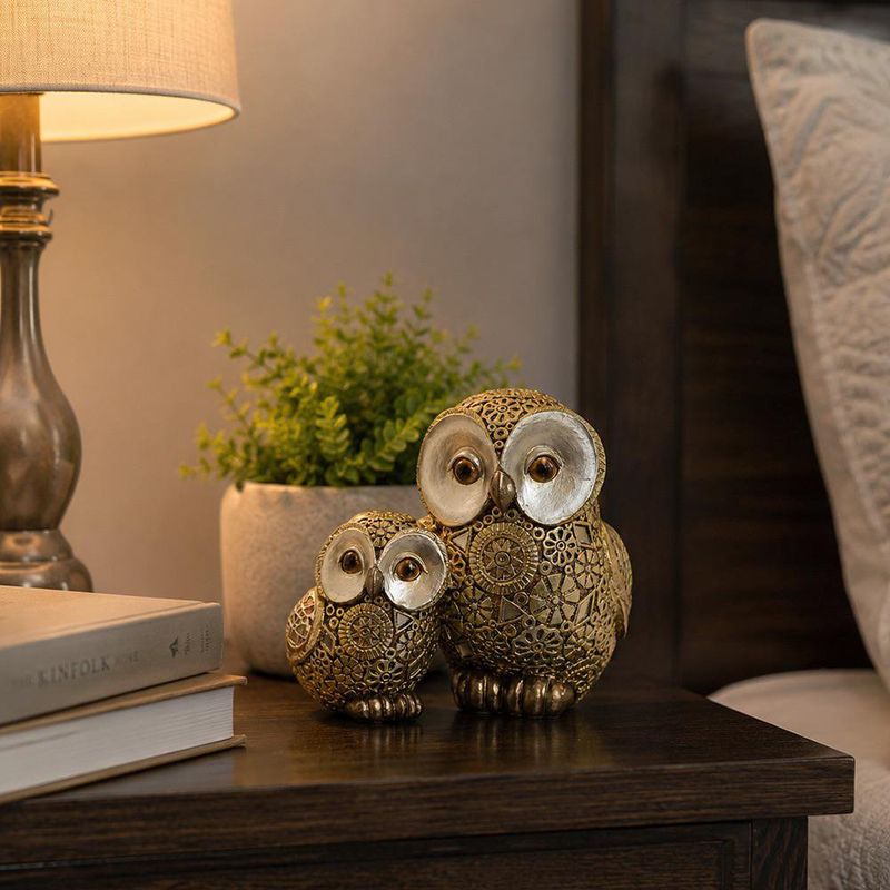 Búhos Decorativos con Efecto Mosaico Color Dorado
