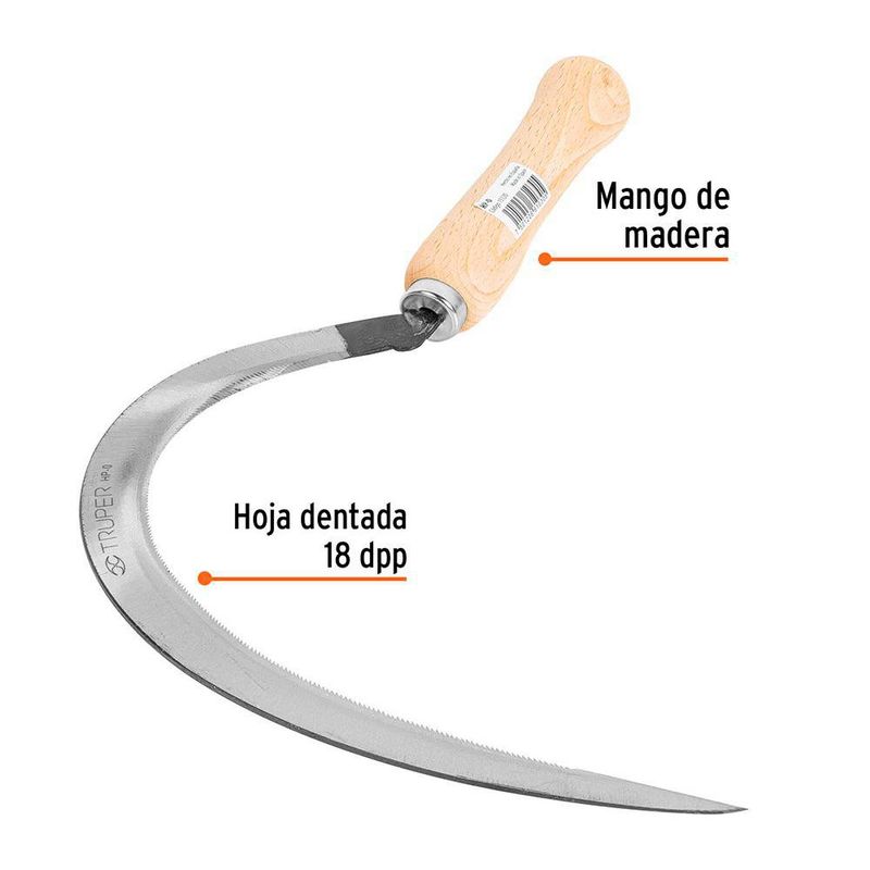 Hoz Dentada No. 0 con Hoja de Acero y Mango de Madera 16 Plg