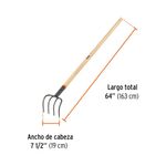 Cultivador de Jardín Forjado de 5 Dientes con Mango de Madera 60 Plg