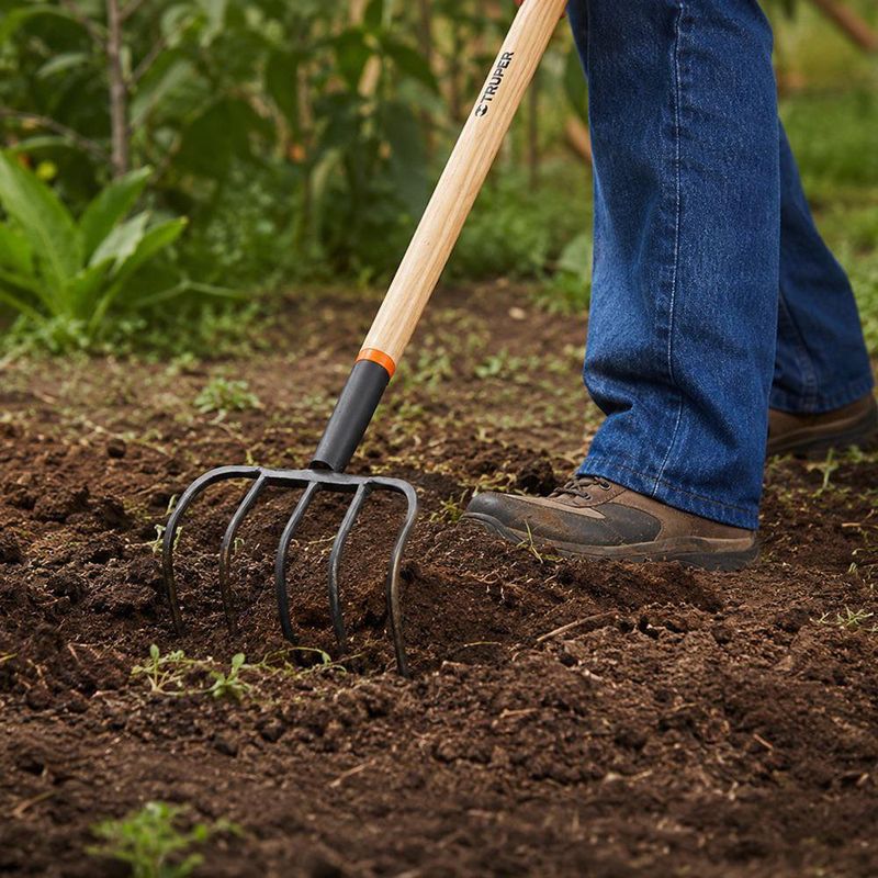 Cultivador de Jardín Forjado de 5 Dientes con Mango de Madera 60 Plg