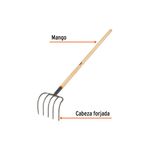Cultivador de Jardín Forjado de 5 Dientes con Mango de Madera 60 Plg
