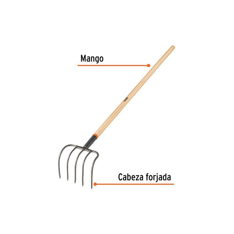 Cultivador de Jardín Forjado de 5 Dientes con Mango de Madera 60 Plg