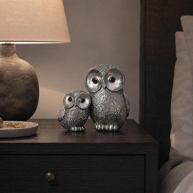 Búhos Decorativos con Efecto Mosaico Color Plateado