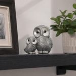 Búhos Decorativos con Efecto Mosaico Color Plateado