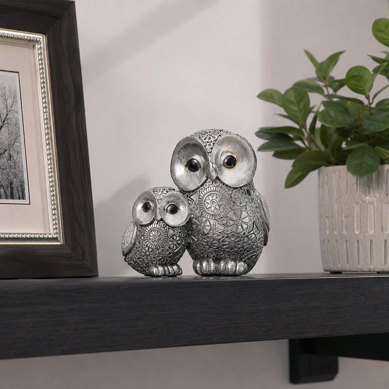 Búhos Decorativos con Efecto Mosaico Color Plateado