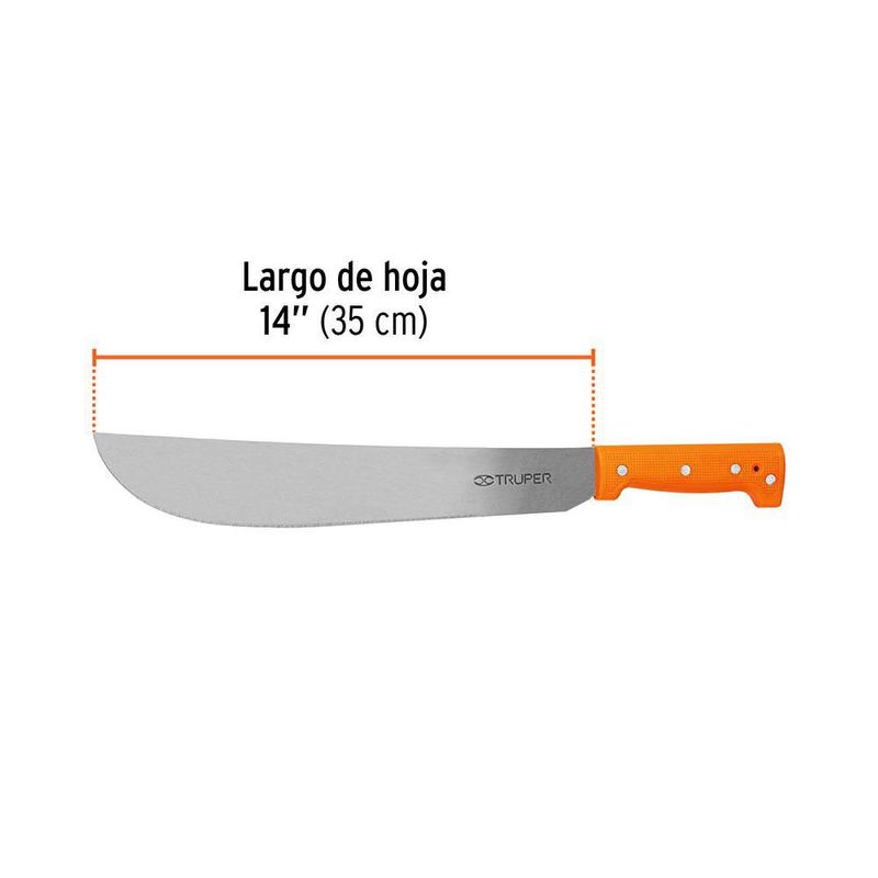 Machete Estándar de Hoja Pulida 14 Plg con Cacha Naranja Remachada