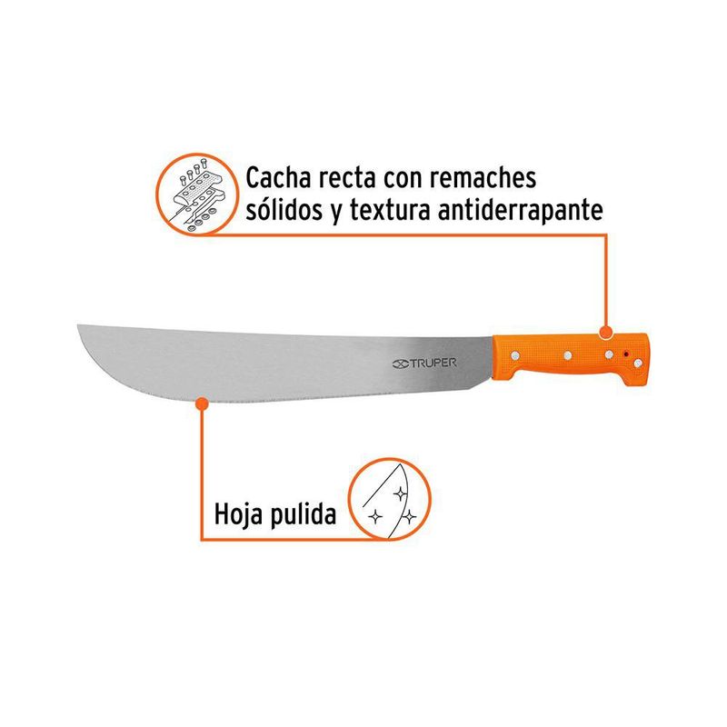 Machete Estándar de Hoja Pulida 14 Plg con Cacha Naranja Remachada