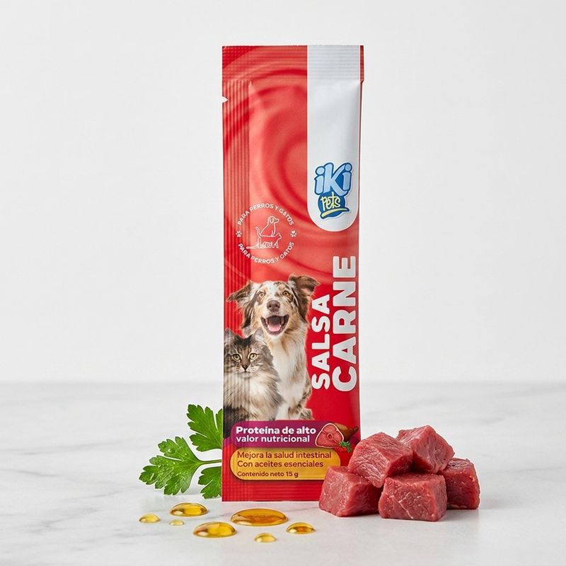 Salsa para Perro y Gato Sabor Carne en Sobres de 15 g, 12 Unidades