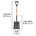 Pala Cuadrada de Acero al Carbono con Mango de Madera con Puño "D" 98 cm