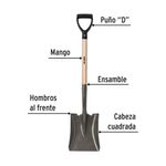 Pala Cuadrada de Acero al Carbono con Mango de Madera con Puño "D" 98 cm