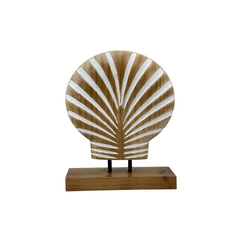 Concha Decorativa de Mesa 20 x 25 cm con Base de Madera Natural