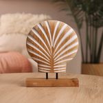 Concha Decorativa de Mesa 20 x 25 cm con Base de Madera Natural