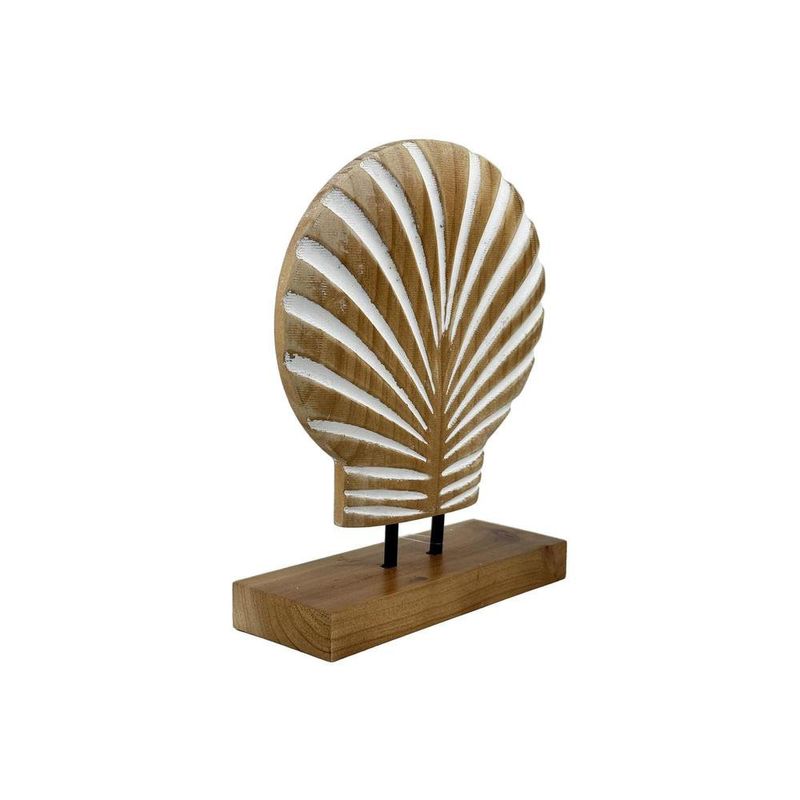 Concha Decorativa de Mesa 20 x 25 cm con Base de Madera Natural