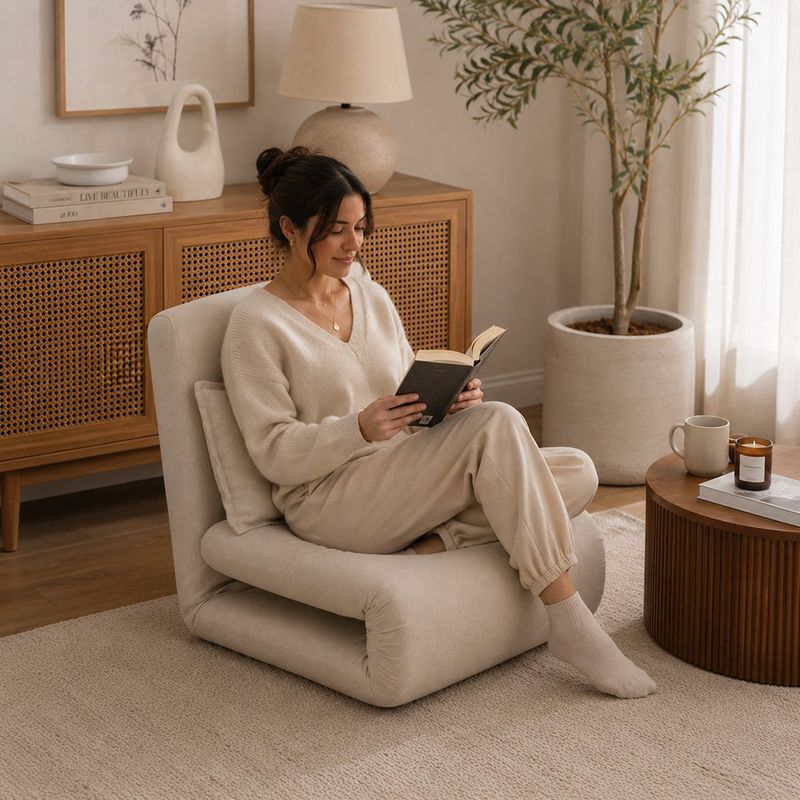 Sillón Sofá Billy Plegable con Almohada de 127 x 65 x 32 cm Beige