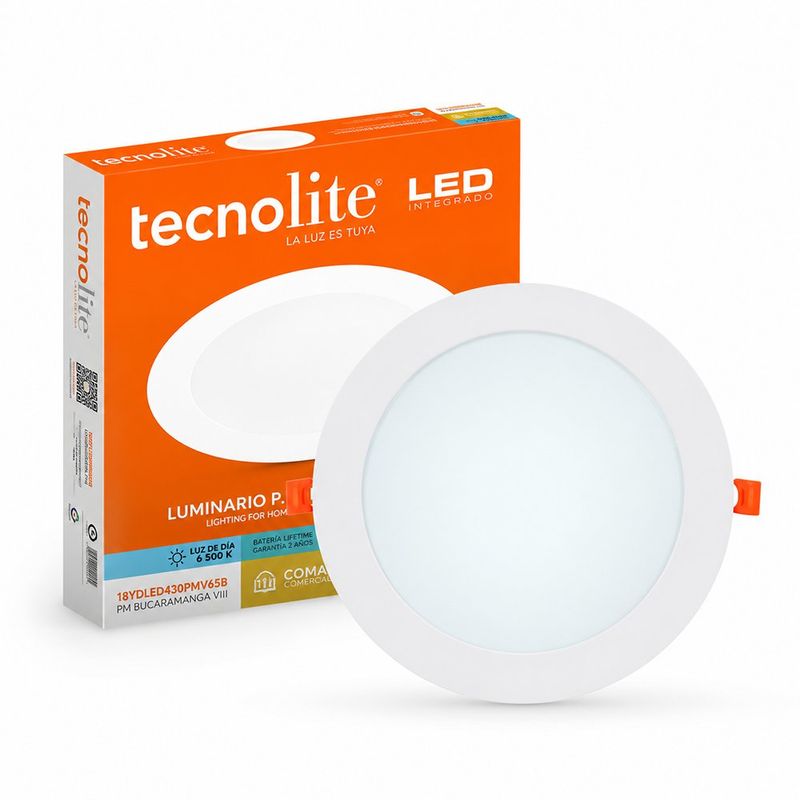 Lámpara Empotrable LED Redonda Blanca Luz de Día 18W 1170 lm 210 mm