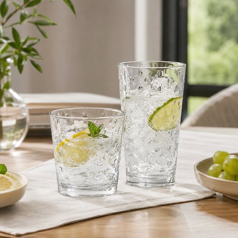 Set de 16 Vasos de 13 oz y 16 oz con Diseño de Lunares Transparente