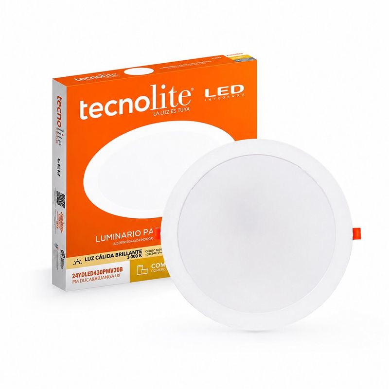Lámpara Empotrable LED Redonda Blanca Luz Cálida 24W 1600 lm 295 mm