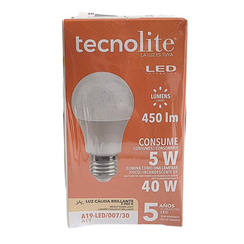 Pack 2 Bombillas LED A19 5W Luz Cálida Base E27 Blanco