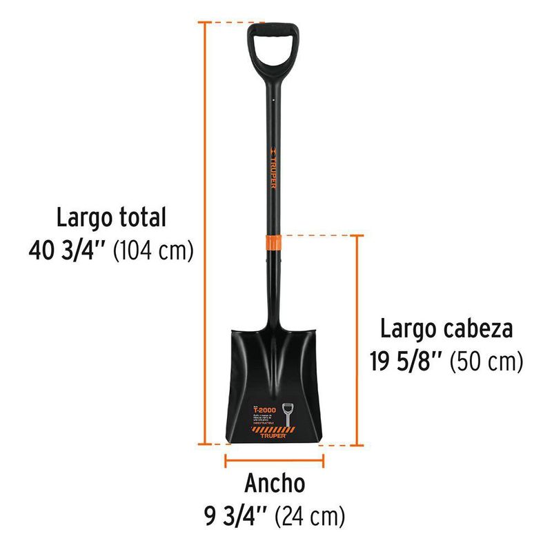 Pala Cuadrada de Acero con Mango de Fibra de Vidrio y Puño "Y " de 104 cm