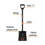 Pala Cuadrada de Acero con Mango de Fibra de Vidrio y Puño "Y " de 104 cm