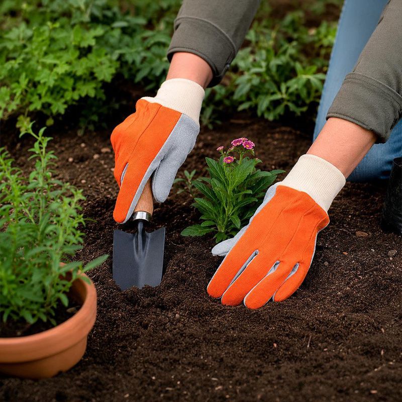 Guantes de Carnaza y Lona para Trabajo Ligero Unitalla Color Naranja