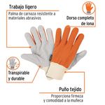 Guantes de Carnaza y Lona para Trabajo Ligero Unitalla Color Naranja