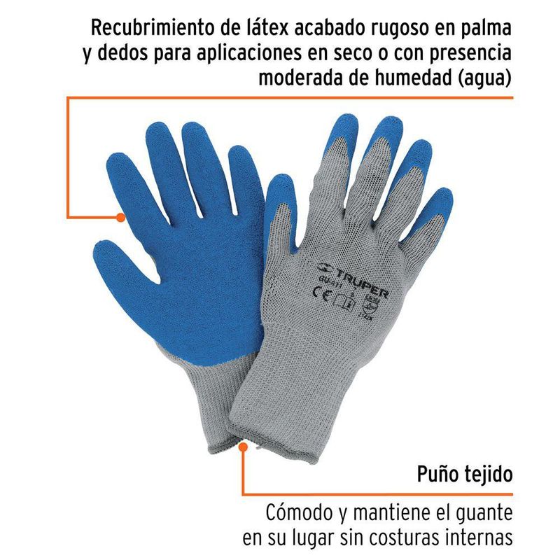 Guantes para Jardinería de Poliéster con Recubrimiento de Látex Color Azul Talla S