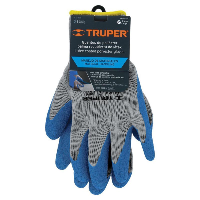 Guantes para Jardinería de Poliéster con Recubrimiento de Látex Color Azul Talla L