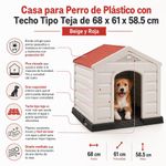 Casa para Perro de Plástico con Techo Tipo Teja de 68 x 61 x 58.5 cm Beige y Roja