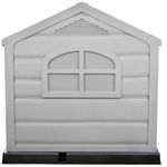 Casa para Perro de Plástico con Techo Tipo Teja de 68 x 61 x 58.5 cm Beige y Roja