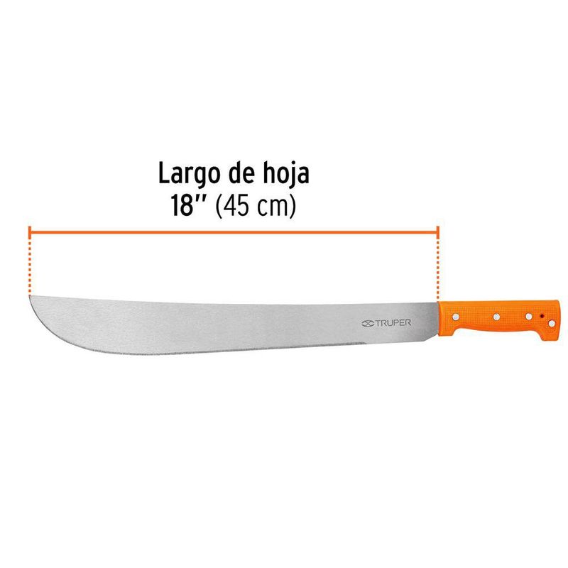 Machete Estándar de Hoja Pulida 18 Plg con Mango Naranja Remachado