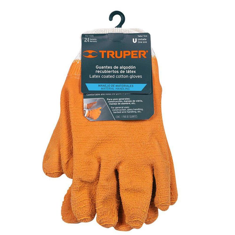Guantes de Algodón con Recubrimiento de Látex Unitalla Color Naranja
