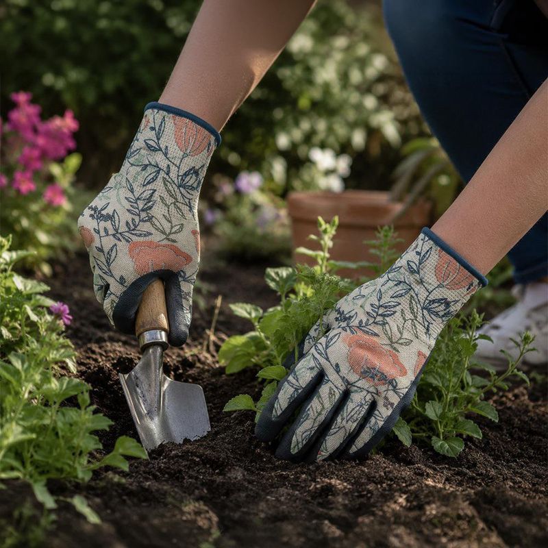 Guantes de Jardinería de Nitrilo con Diseño Floral Multicolor Talla S