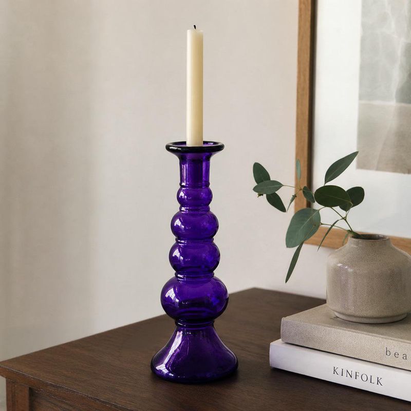 Candelero para Vela con Diseño de Círculos Color Morado