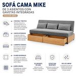 Sofá Cama Mike de 3 Asientos con Gavetas Integradas Color Gris