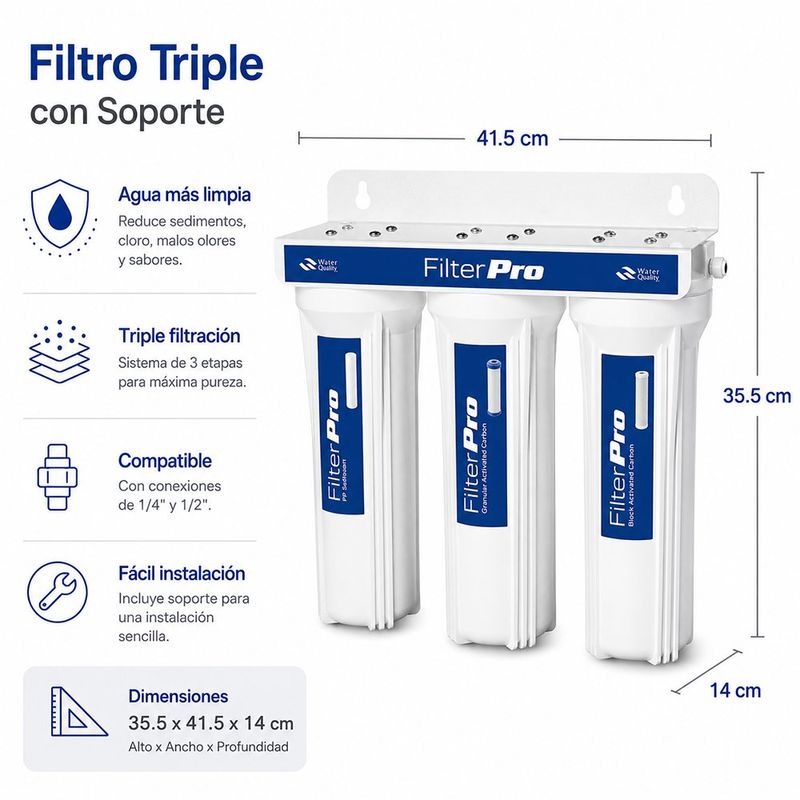 Filtro de Agua Triple con Grifo y Soporte