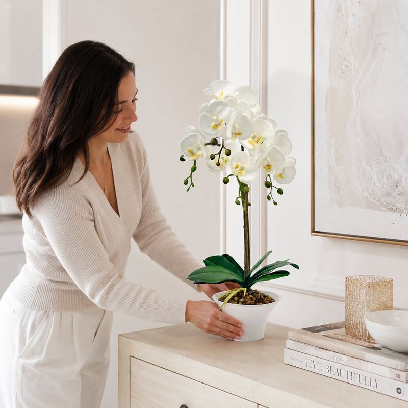 Planta Artificial de Orquídea 54 cm Color Blanco con Maceta