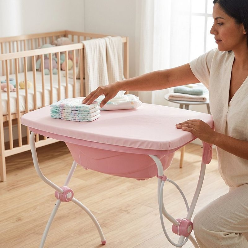 Bañera Infantil Carinho con Soporte Plegable y Cambiador Color Rosado