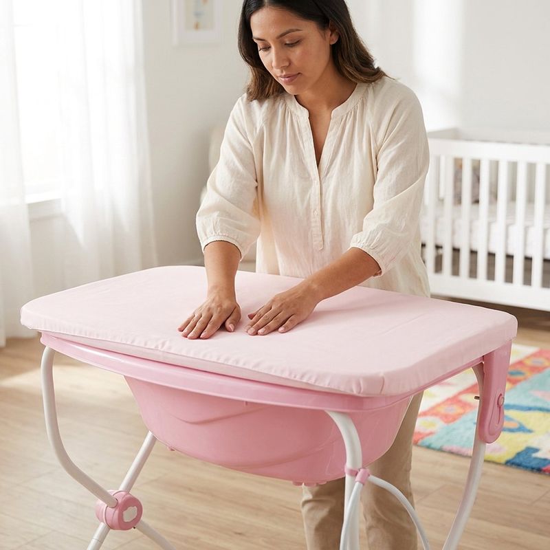 Bañera Infantil Carinho con Soporte Plegable y Cambiador Color Rosado