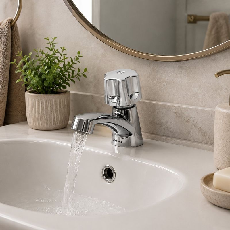 Grifo para Lavamanos Agua Fría Cuello Bajo Manija Hexagonal 4 plg Cromo