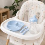 Set para Alimentación Infantil Plato con Divisiones + Vaso + Cucharas Adoleta Color Celeste