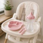 Set para Alimentación Infantil Plato con Divisiones + Vaso + Cucharas Adoleta Color Rosado