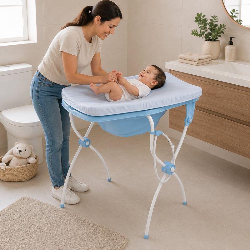 Bañera Infantil Carinho con Soporte Plegable y Cambiador Color Celeste